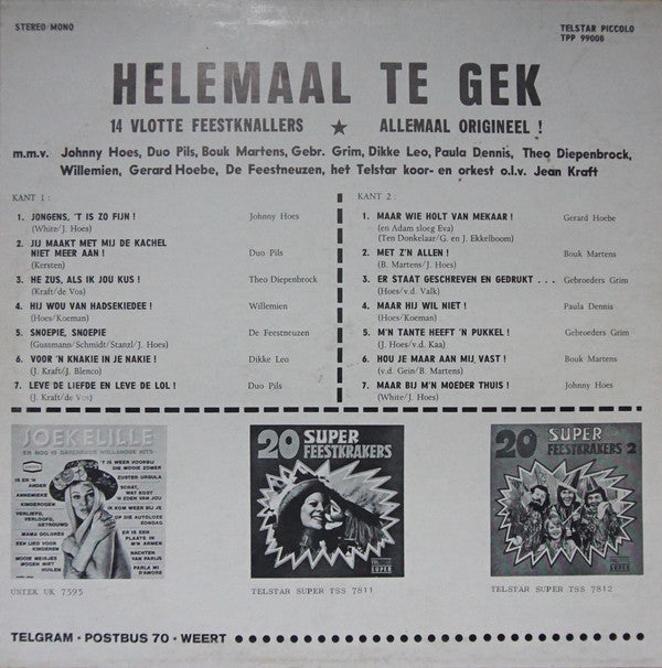 Various - Helemaal Te Gek! (LP) Vinyl LP Vinyl Very Good (VG) <br> Hoes Good Plus (G+)
