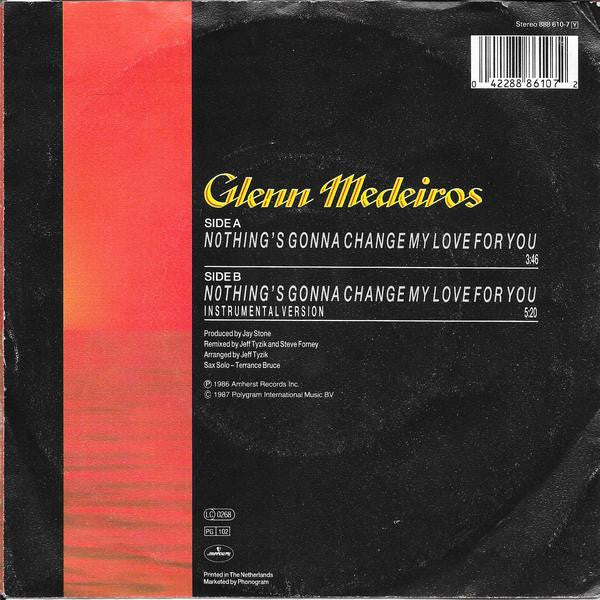Glenn Medeiros - Nothing's Gonna Change My Love For You Vinyl Singles Vinyl Very Good (VG) <br> Hoes Good Plus (G+)