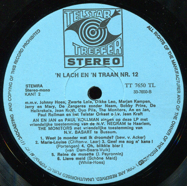 Various - Johnny Hoes Presenteert : 'n Lach En 'n Traan 12 (LP) Vinyl LP Vinyl Very Good (VG) <br> Hoes Good Plus (G+)