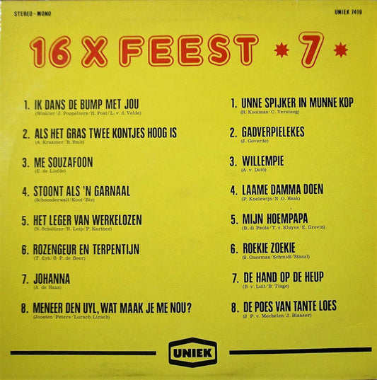 Various - 16 X Feest 7 (LP) Vinyl LP Vinyl Zeer Goed / Hoesje Goed "VINYLSINGLES.NL"