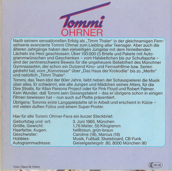 Tommi Ohrner - Rock'n Roll In Old Blue Jeans Vinyl Singles Vinyl Very Good (VG) <br> Hoes Good Plus (G+)