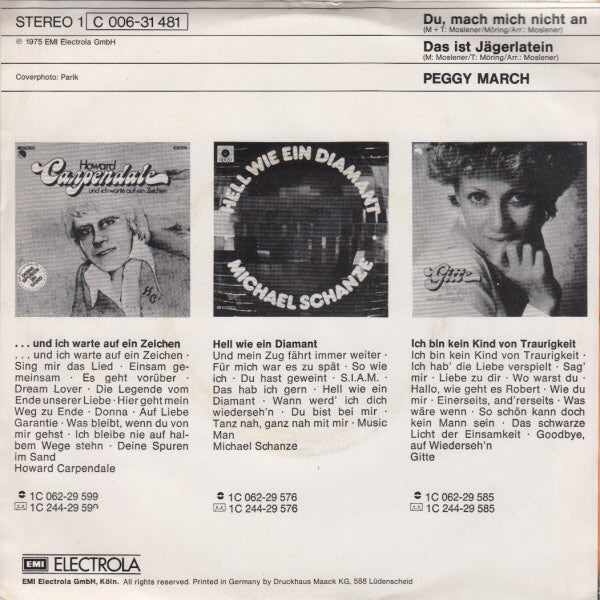 Peggy March - Du, Mach Mich Nicht An Vinyl Singles Vinyl Goed / Hoes Sticker