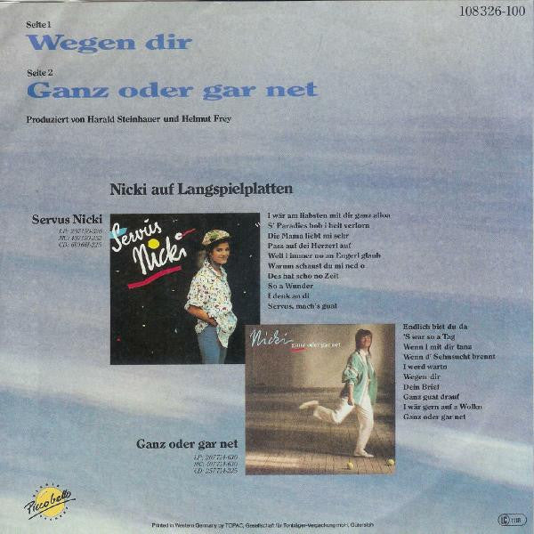 Nicki - Wegen Dir Vinyl Singles Vinyl Very Good (VG) <br> Hoes Good Plus (G+)