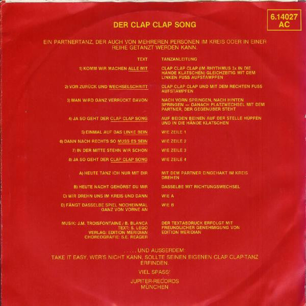 Roberto Blanco - Der Clap Clap Song Vinyl Singles Vinyl Very Good (VG) <br> Hoes Good Plus (G+)