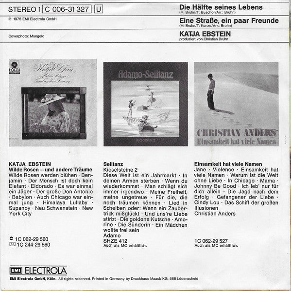 Katja Ebstein - Die Hälfte Seines Lebens Vinyl Singles Vinyl Very Good (VG) <br> Hoes Good Plus (G+)