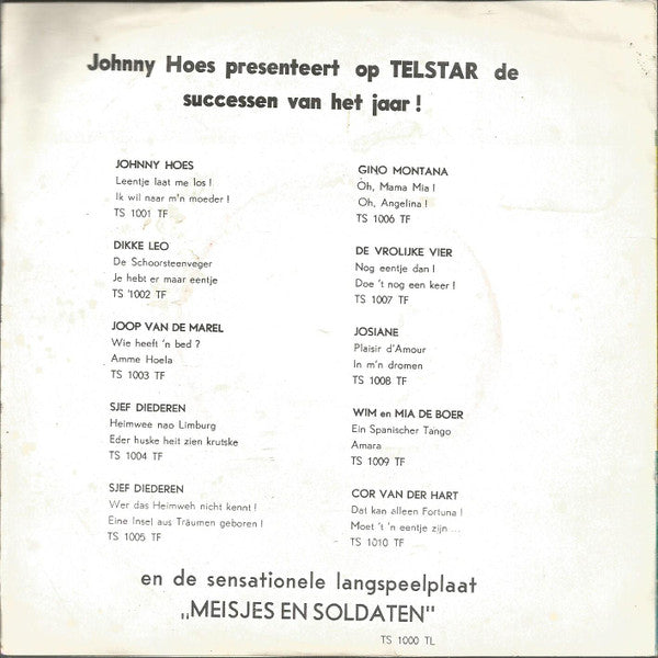 Johnny Hoes - De Haan Van Ome Daan Vinyl Singles Vinyl Very Good (VG) <br> Hoes Good Plus (G+)