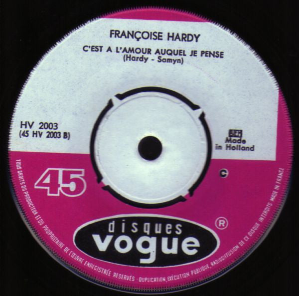 Françoise Hardy - Tous Les Garçons Et Les Filles Vinyl Singles Vinyl Very Good (VG) <br> Hoes Generic