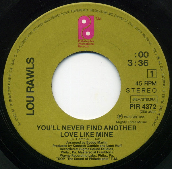 Lou Rawls - You'll Never Find Another Love Like Mine Vinyl Singles Vinyl Very Good (VG) <br> Hoes Generic