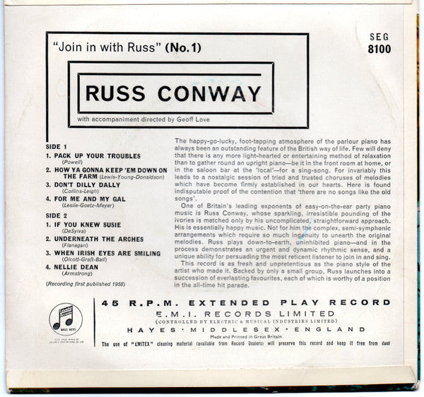 Russ Conway - Join In With Russ (No.*) Vinyl Singles Vinyl Very Good (VG) <br> Hoes Good Plus (G+)