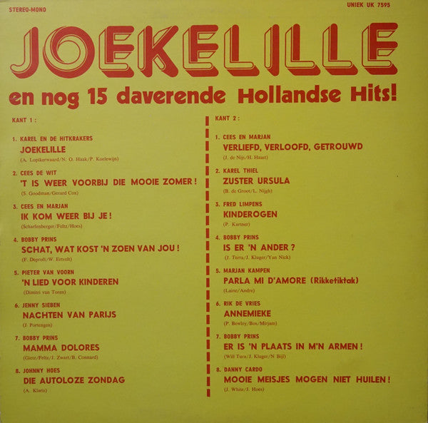 Various - Joekelille En Nog 15 Daverende Hollandse Hits (LP) 51397 Vinyl LP Vinyl Very Good (VG) <br> Hoes Good Plus (G+)
