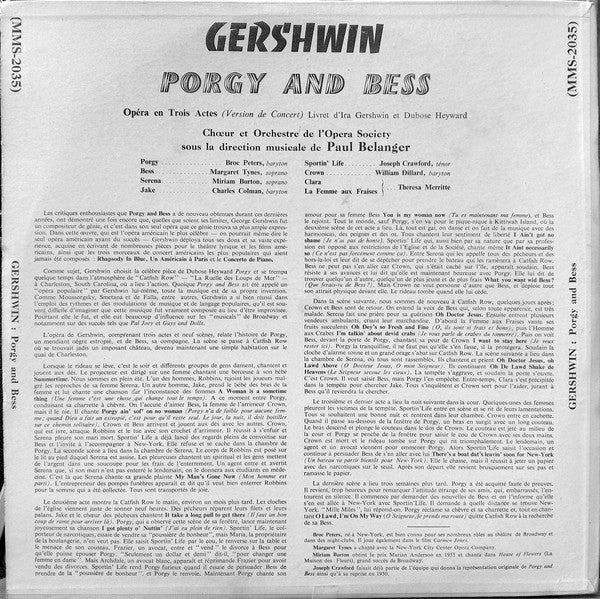 George Gershwin / The Opera Society Orchestra, Paul Belanger - Porgy And Bess (LP) Vinyl LP Vinyl Very Good (VG) <br> Hoes Good Plus (G+)