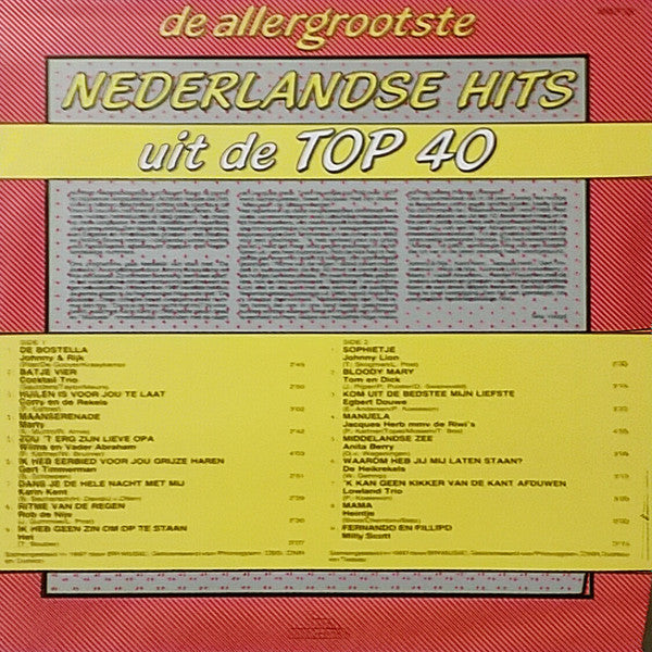 Various - De Allergrootste Nederlandse Hits Uit De Top ** (LP) Vinyl LP Vinyl Very Good (VG) <br> Hoes Good Plus (G+)