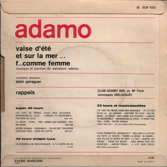 Adamo - Valse D'Été Vinyl Singles EP Media VG+ / Sleeve G+
