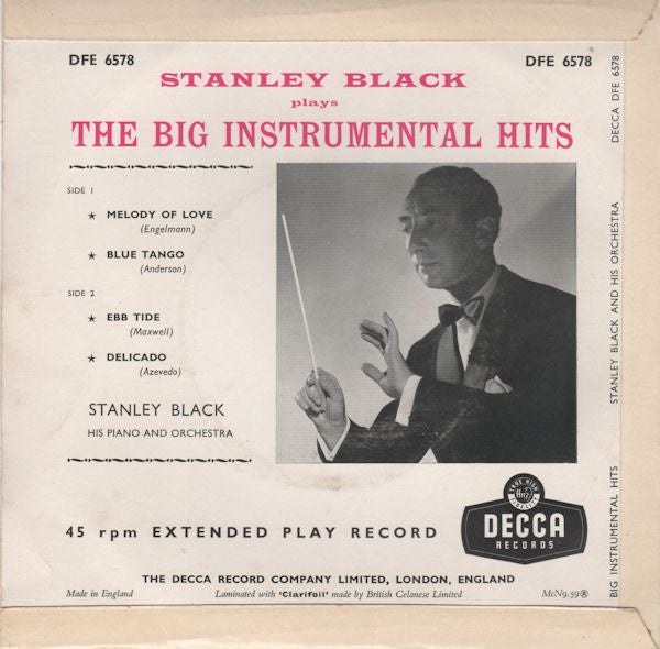 Stanley Black & His Orchestra - Stanley Black Plays The Big Instrumental Hits Vinyl Singles EP Vinyl Very Good (VG) <br> Hoes Good Plus (G+)