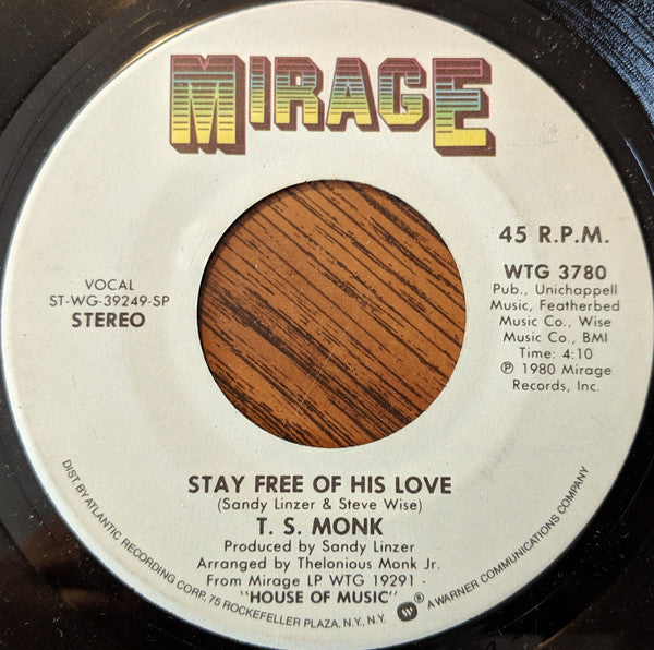 T. S. Monk - Bon Bon Vie (Gimme The Good Life) Vinyl Singles Vinyl Very Good (VG) <br> Hoes Good Plus (G+)