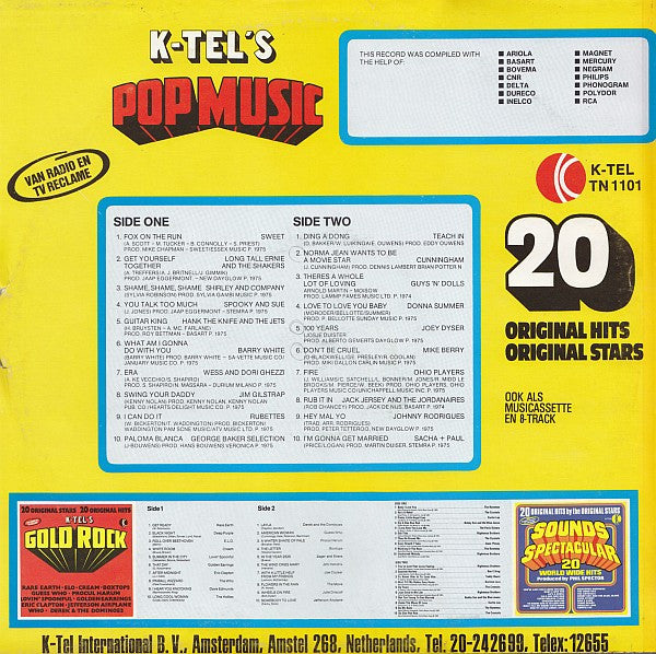 Various - K-Tel's Pop Music (LP) 51778 Vinyl LP Vinyl Very Good (VG) <br> Hoes Good Plus (G+)