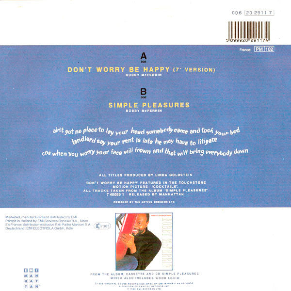 Bobby McFerrin - Don't Worry, Be Happy Vinyl Singles Vinyl Very Good (VG) <br> Hoes Good Plus (G+)