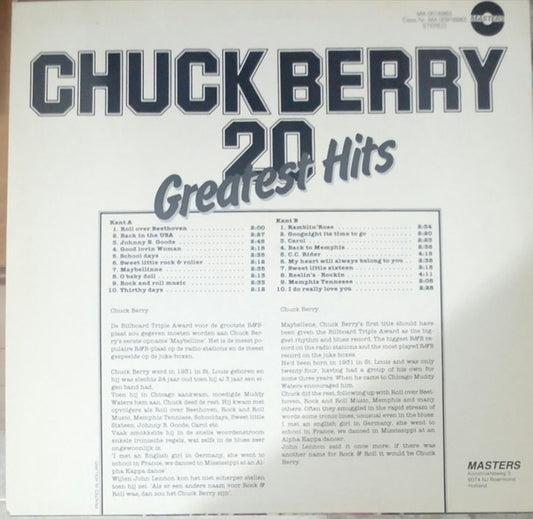 Chuck Berry - 20 Greatest Hits (LP) Vinyl LP Vinyl Zeer Goed / Hoesje Goed "VINYLSINGLES.NL"