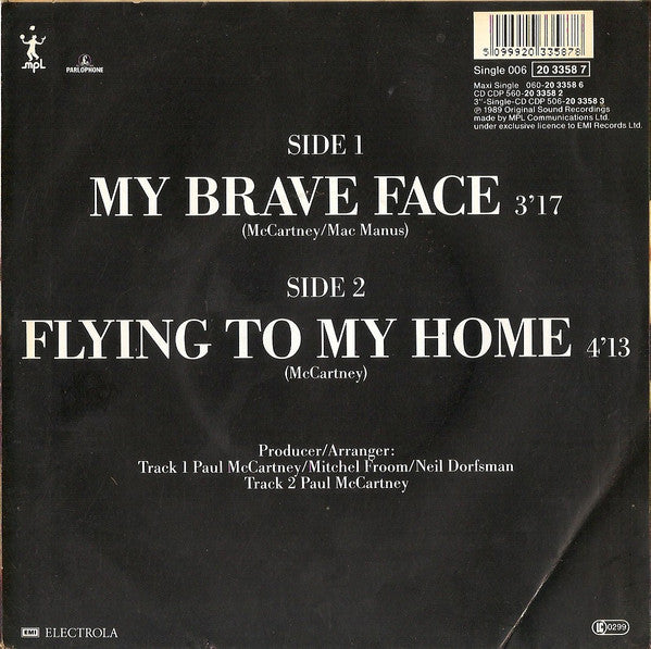 Paul McCartney - My Brave Face Vinyl Singles Vinyl Very Good (VG) <br> Hoes Good Plus (G+)