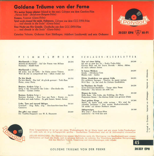 Caterina Valente - Goldene Träume Von Der Ferne Vinyl Singles EP Vinyl Very Good (VG) <br> Hoes Good Plus (G+)