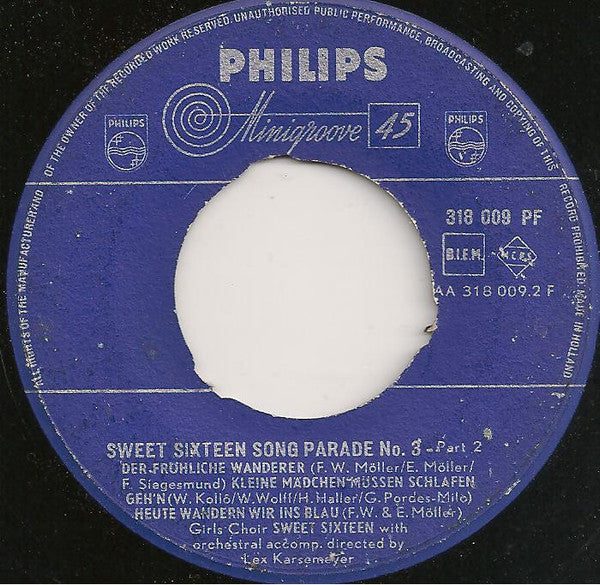 Sweet Sixteen - Sweet Sixteen Song Parade No. * Vinyl Singles Vinyl Very Good (VG) <br> Hoes Good Plus (G+)