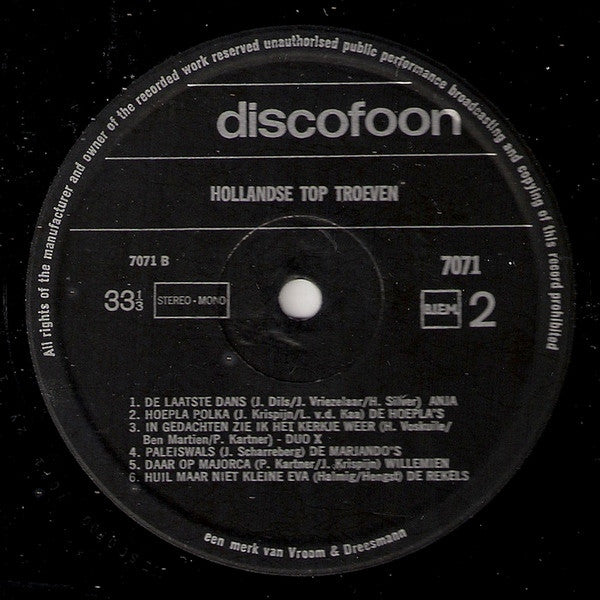 Various - Hollandse Toptroeven (LP) 51241 Vinyl LP Vinyl Very Good (VG) <br> Hoes Good Plus (G+)