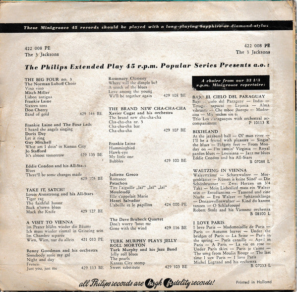 3 Jacksons - Accordion With Rhythm Accompaniment Vinyl Singles EP Vinyl Very Good (VG) <br> Hoes Good Plus (G+)