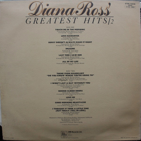 Diana Ross - Diana Ross' Greatest Hits (LP) Vinyl LP Vinyl Very Good (VG) <br> Hoes Good Plus (G+)