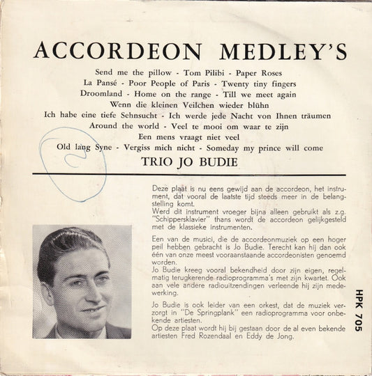 Trio Jo Budie - Accordeon Medley's Vinyl Singles Vinyl Zeer Goed / Hoesje Goed "VINYLSINGLES.NL"