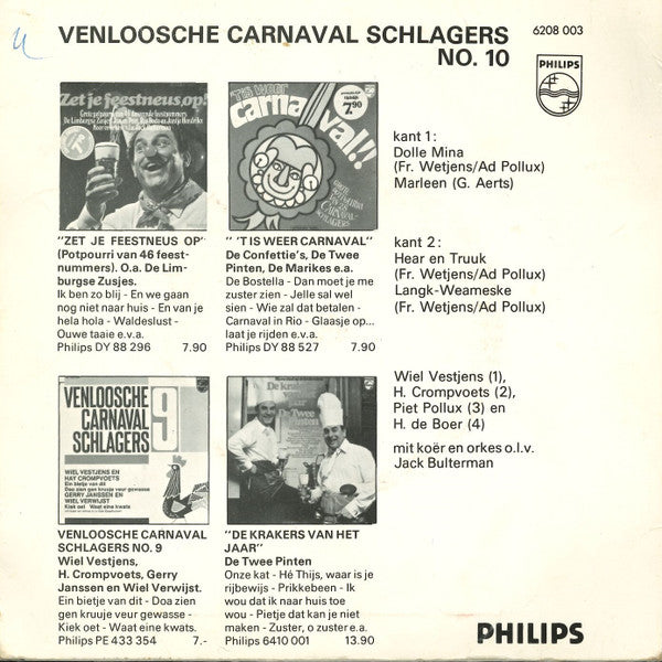 Wiel Vestjens, Hay Crompvoets, Piet Pollux, Henk de Boer - Venloosche Carnaval Schlagers no. ** Vinyl Singles Vinyl Very Good (VG) <br> Hoes Good Plus (G+)