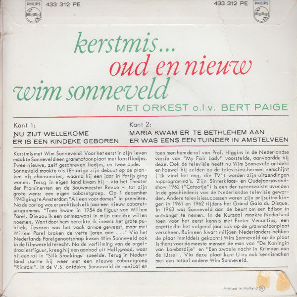 Wim Sonneveld - Kerstmis...Oud En Nieuw Vinyl Singles Vinyl Very Good (VG) <br> Hoes Good Plus (G+)