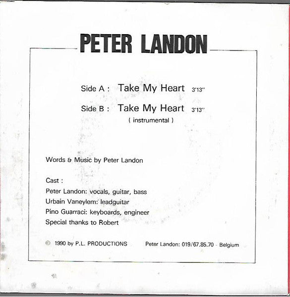 Peter Landon - Take My Heart Vinyl Singles Vinyl Very Good (VG) <br> Hoes Good Plus (G+)