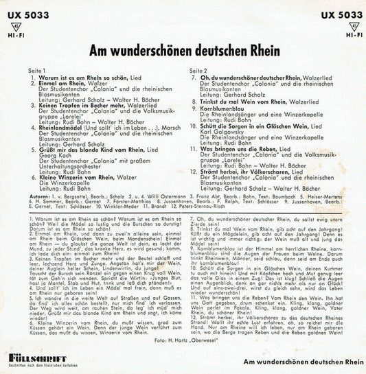 Am Wunderschone Deutschen Rhein Vinyl Singles Vinyl Zeer Goed / Hoesje Goed "VINYLSINGLES.NL"