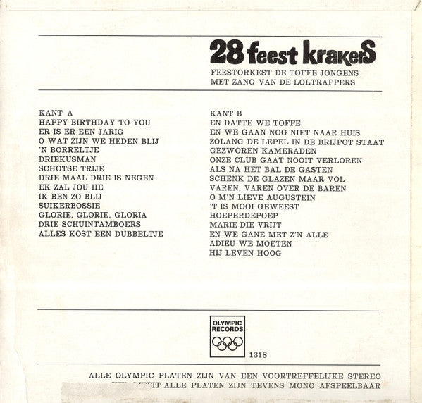 Toffe Jongens met zang van Loltrappers - ** Feest Krakers (LP) Vinyl LP Vinyl Very Good (VG) <br> Hoes Good Plus (G+)