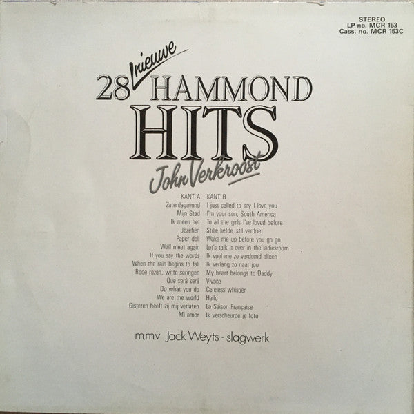 John Verkroost - 28 Nieuwe Hammond Hits (LP) Vinyl LP Vinyl Very Good (VG) <br> Hoes Good Plus (G+)