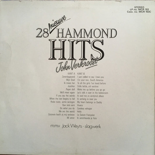 John Verkroost - 28 Nieuwe Hammond Hits (LP) Vinyl LP Vinyl Zeer Goed / Hoesje Goed "VINYLSINGLES.NL"