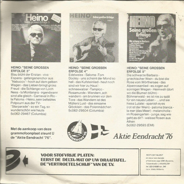 Heino - Wolken Wind En De Zee Vinyl Singles Vinyl Very Good (VG) <br> Hoes Good Plus (G+)