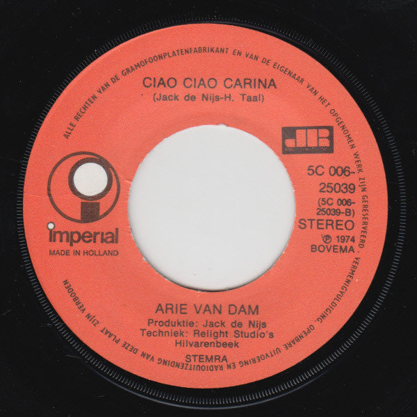 Arie van Dam - Zanzibar Vinyl Singles Vinyl Very Good (VG) <br> Hoes Good Plus (G+)