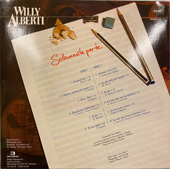 Willy Alberti - Solamente Per Te (LP) Vinyl LP Vinyl Very Good (VG) <br> Hoes Good Plus (G+)