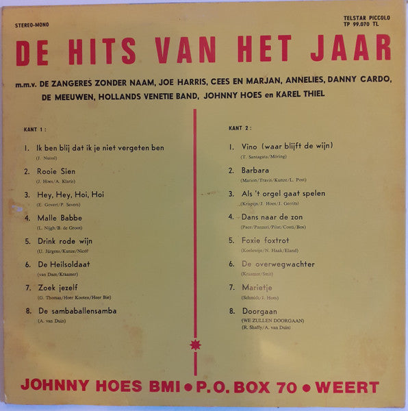 Various - De Hits Van Het Jaar (LP) Vinyl LP Vinyl Very Good (VG) <br> Hoes Good Plus (G+)