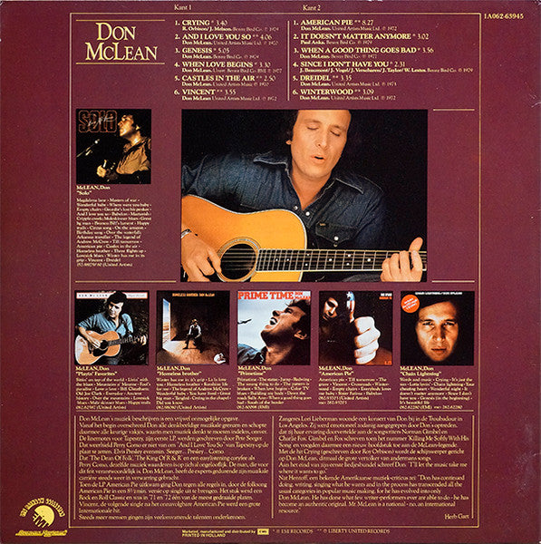 Don McLean - Alle Hits (LP) Vinyl LP Vinyl Very Good (VG) <br> Hoes Good Plus (G+)