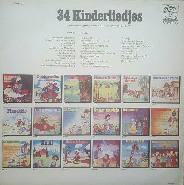 Kinderkoor De Nachtegaaltjes - 34 Kinderliedjes (LP) Vinyl LP Vinyl Very Good (VG) <br> Hoes Good Plus (G+)