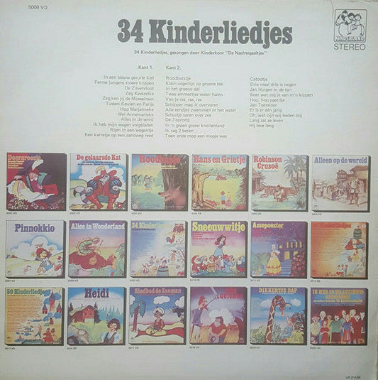 Kinderkoor De Nachtegaaltjes - 34 Kinderliedjes (LP) Vinyl LP Vinyl Zeer Goed / Hoesje Goed "VINYLSINGLES.NL"