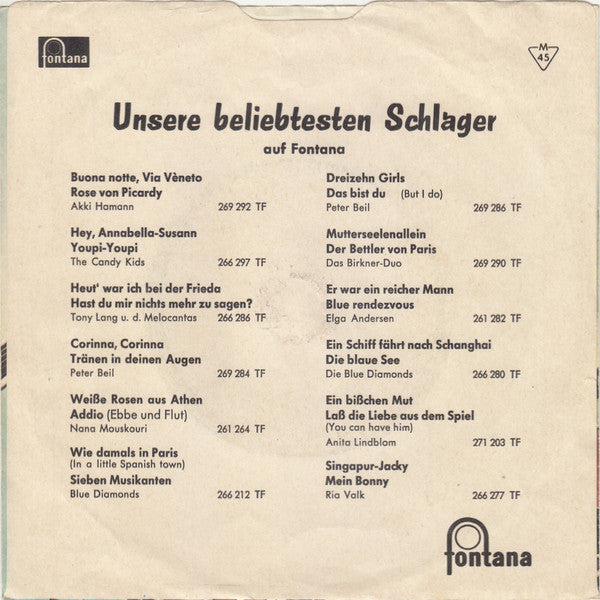 Blue Diamonds - Lady Sunshine Und Mister Moon Vinyl Singles Vinyl Very Good (VG) <br> Hoes Good Plus (G+)