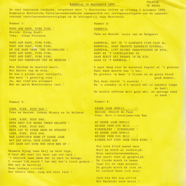 Various - Karneval In Mestreech Vinyl Singles EP Vinyl Very Good (VG) <br> Hoes Good Plus (G+)