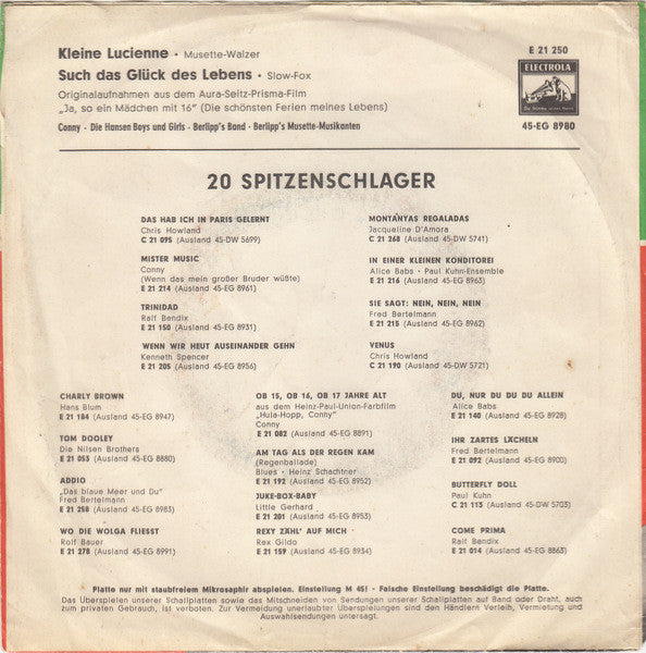 Conny Froboess - Kleine Lucienne (B-Keus) Vinyl Singles Vinyl Goed / Hoes Redelijk