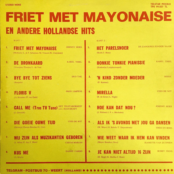 Various - Friet Met Mayonaise (LP) Vinyl LP Vinyl Very Good (VG) <br> Hoes Good Plus (G+)