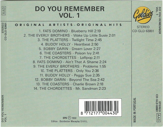 Various - Do You Remember Vol. 1 (CD) Compact Disc Goede Staat "VINYLSINGLES.NL"