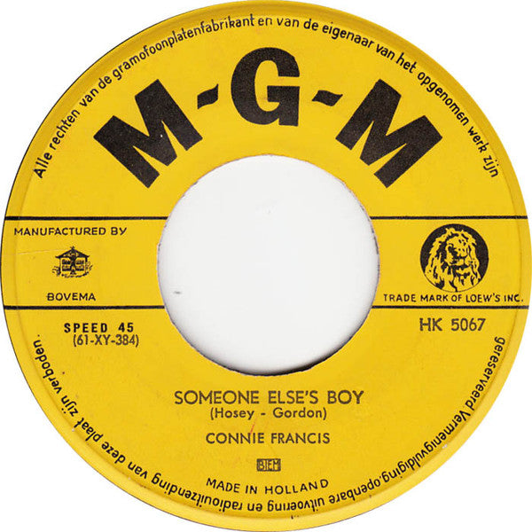 Connie Francis - Breakin' In A Brand New Broken Heart Vinyl Singles Vinyl Very Good (VG) <br> Hoes Generic