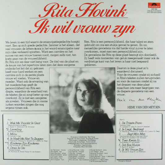 Rita Hovink - Ik Wil Vrouw Zijn (LP)
